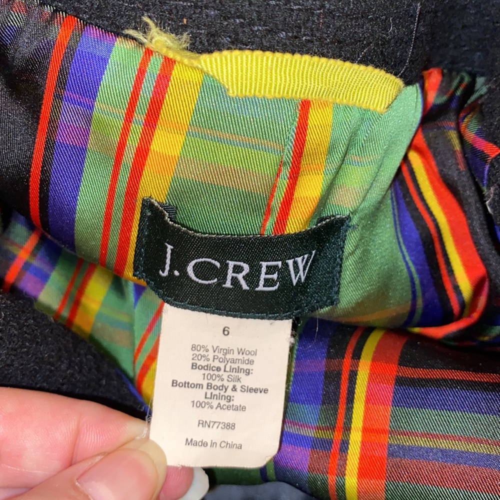 J. Crew Black Wool Silk Plaid Toggle Pea Coat Jacket - Picture 15 of 16